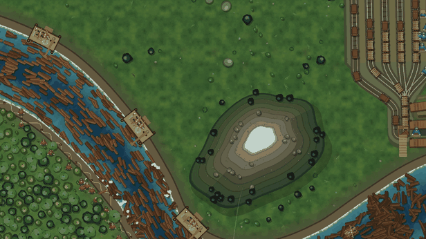 Animated clip: the spring flood carrying a dense raft of logs downstream